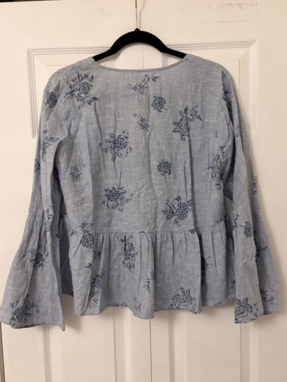 Zara 100% Cotton Light Blue Floral V-Neck Peplum Blouse - Picture 3 of 9